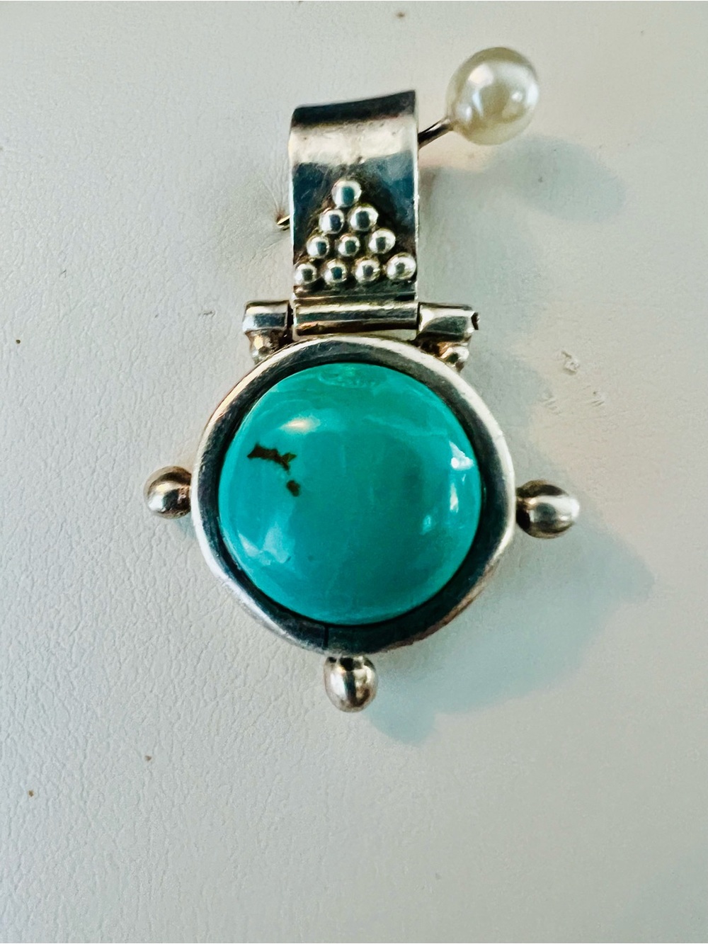 Sterling Silver 925 Turquoise Pendant Beaded Bail 1.25”